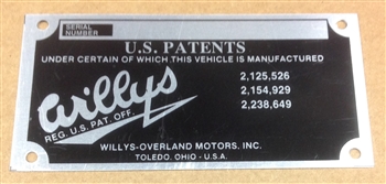 Willys America Replacement VIN Plate for Willys Overland CJ-2A Vehicles